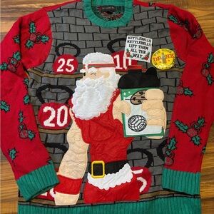 Blizzard Bay Red and Green Gym Bro Gains Santa Crewneck Sweater